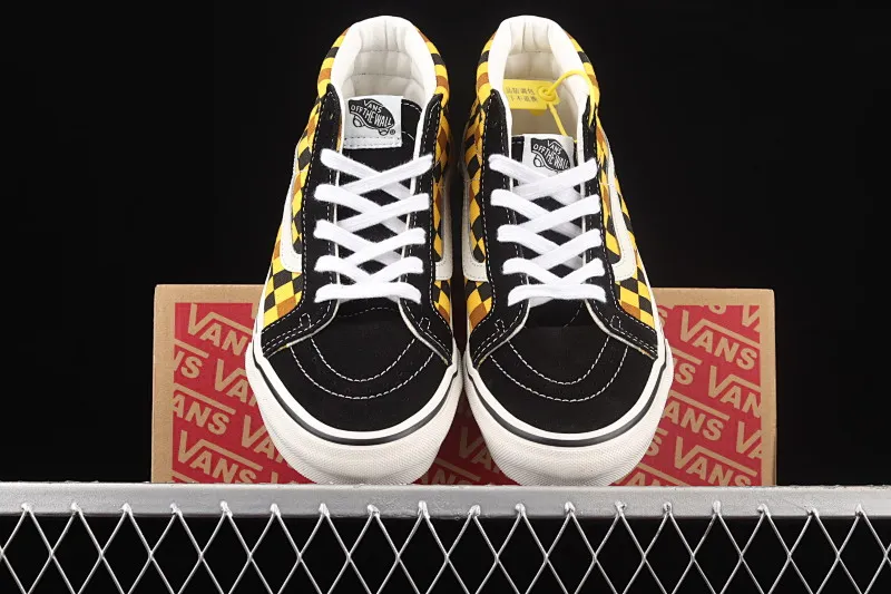 All categories Vans Vans series Vans Mid Vans China Special offer Vans Sk8-Mid Vans black blue orange plaid color mid-top casual sneakers VN0A3WM3SW1